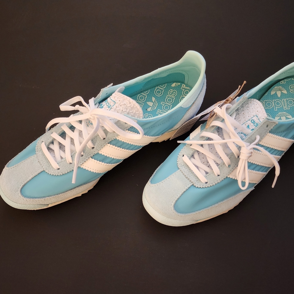 Adidas Women's Light Blue and White Sneakers